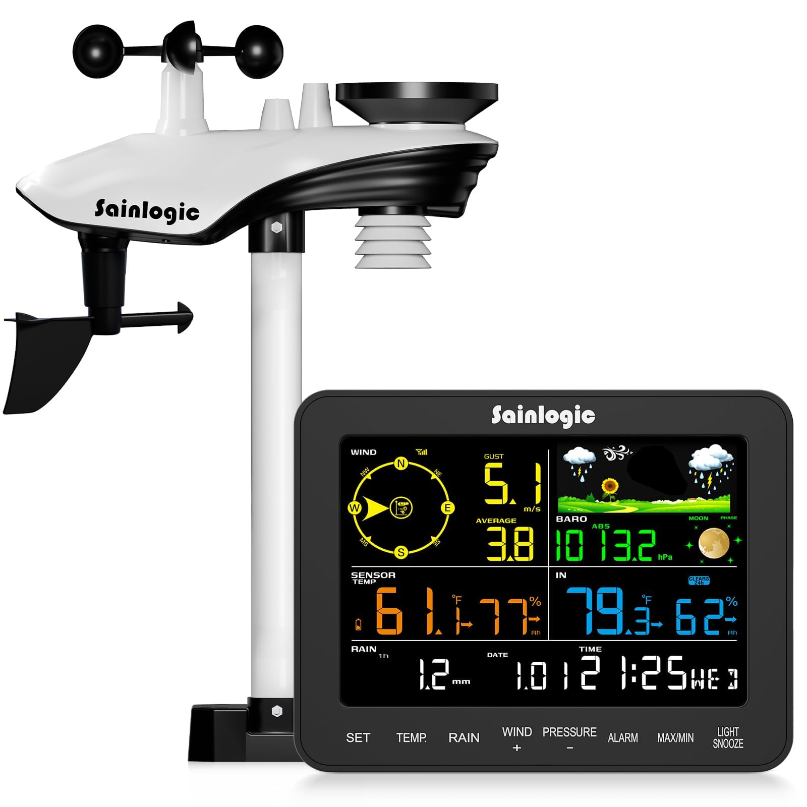 Weather Stations Wireless Indoor Outdoor S, Weather Station with Rain Gauge and Wind Speed, Weather Forecast, Temperature, Air Pressure