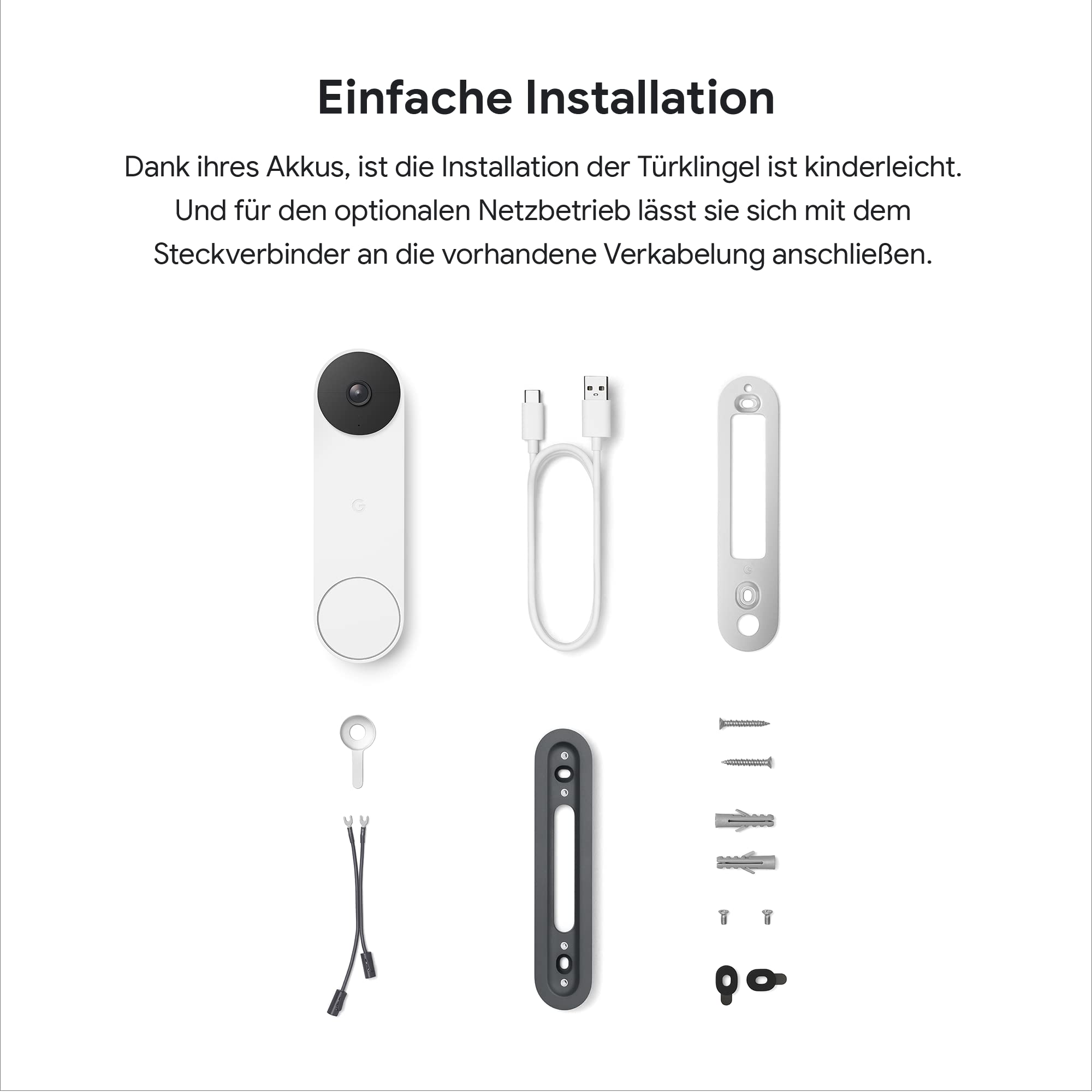 Nest Doorbell Battery Operated Doorbell with Video Function, Black/White, 1 Piece (Pack of 1), 960p