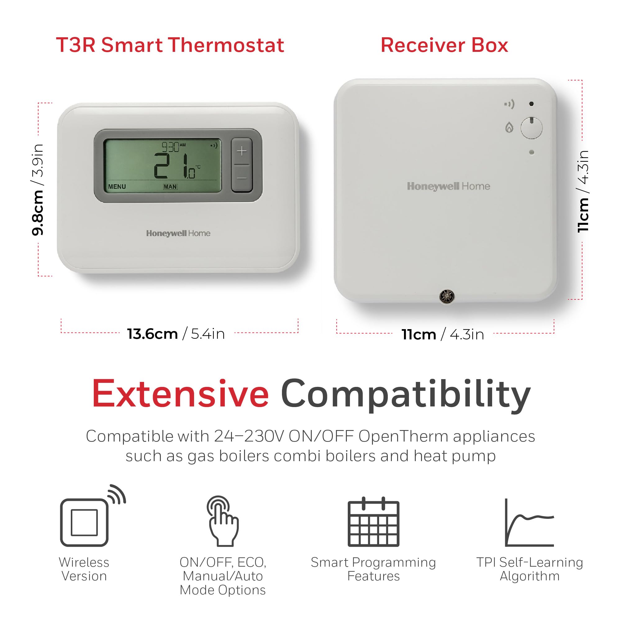 T3R Wireless Smart Thermostat Kit - 7-Day Programmable Wall Thermostat with Intuitive Controls - 868 MHZ - Large Backlit Display, Flexible Scheduling & Compatibility