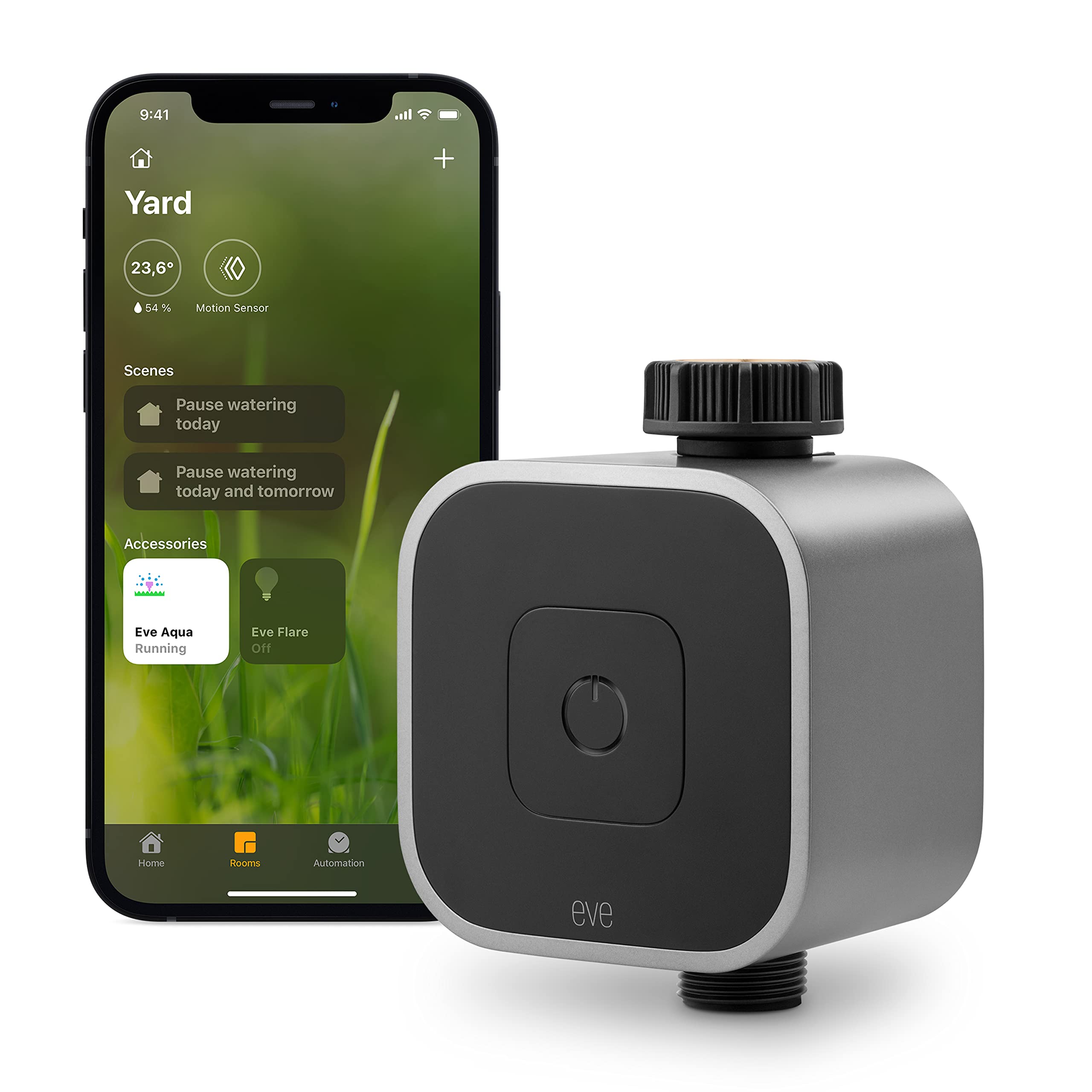 Aqua – Smart water controller for Apple Home app or Siri, irrigate automatically with schedules, easy to use, remote access, no bridge, Bluetooth, Thread, HomeKit, Silver (20ECC8101)