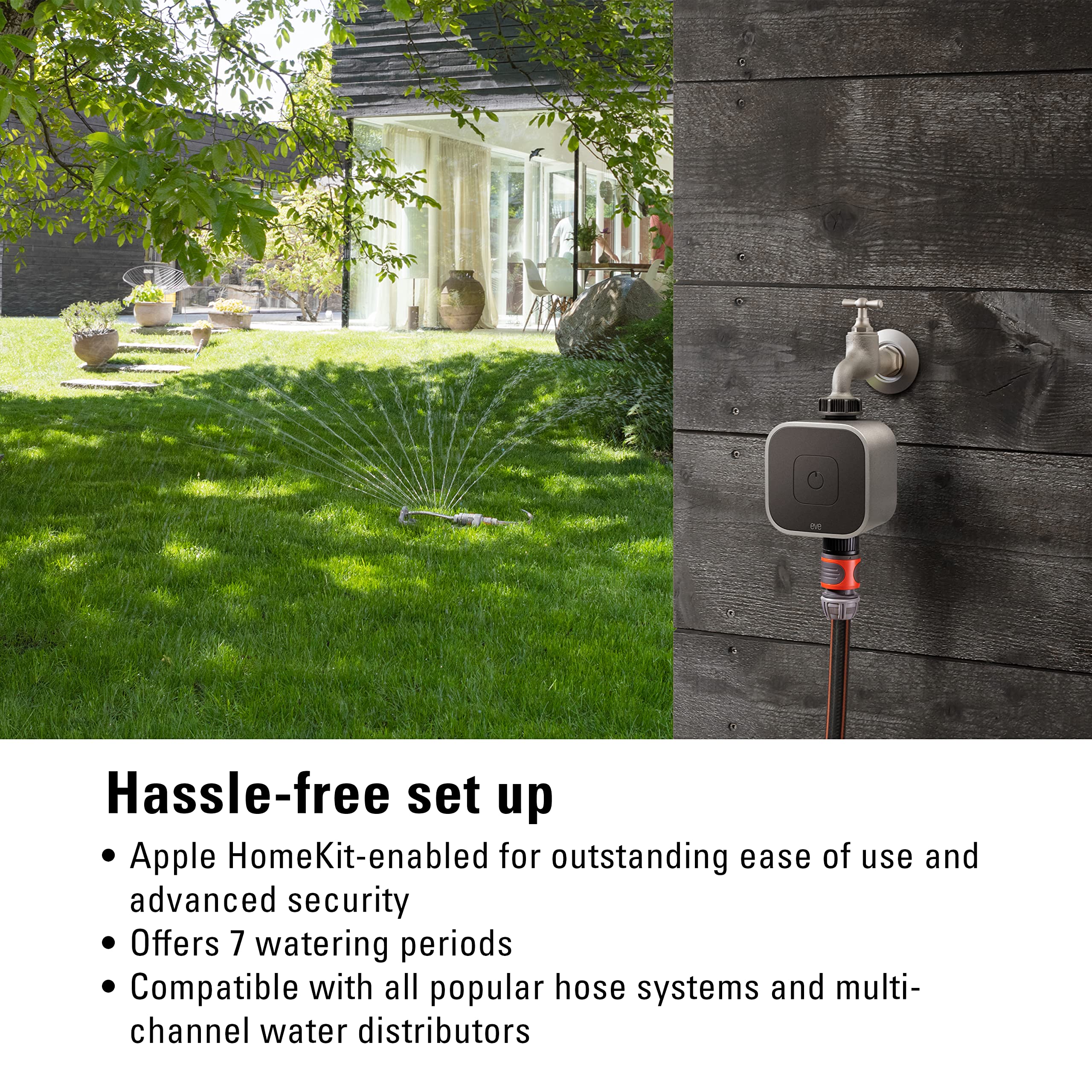 Aqua – Smart water controller for Apple Home app or Siri, irrigate automatically with schedules, easy to use, remote access, no bridge, Bluetooth, Thread, HomeKit, Silver (20ECC8101)